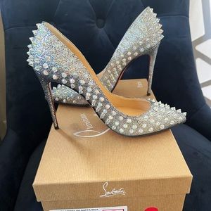 Christian louboutin follies spikes 100mm silver/clear